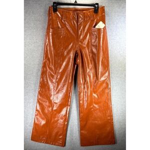 Free People Star Crossed Lovers Pant Women 4 Brown Vegan Patent Leather Straight